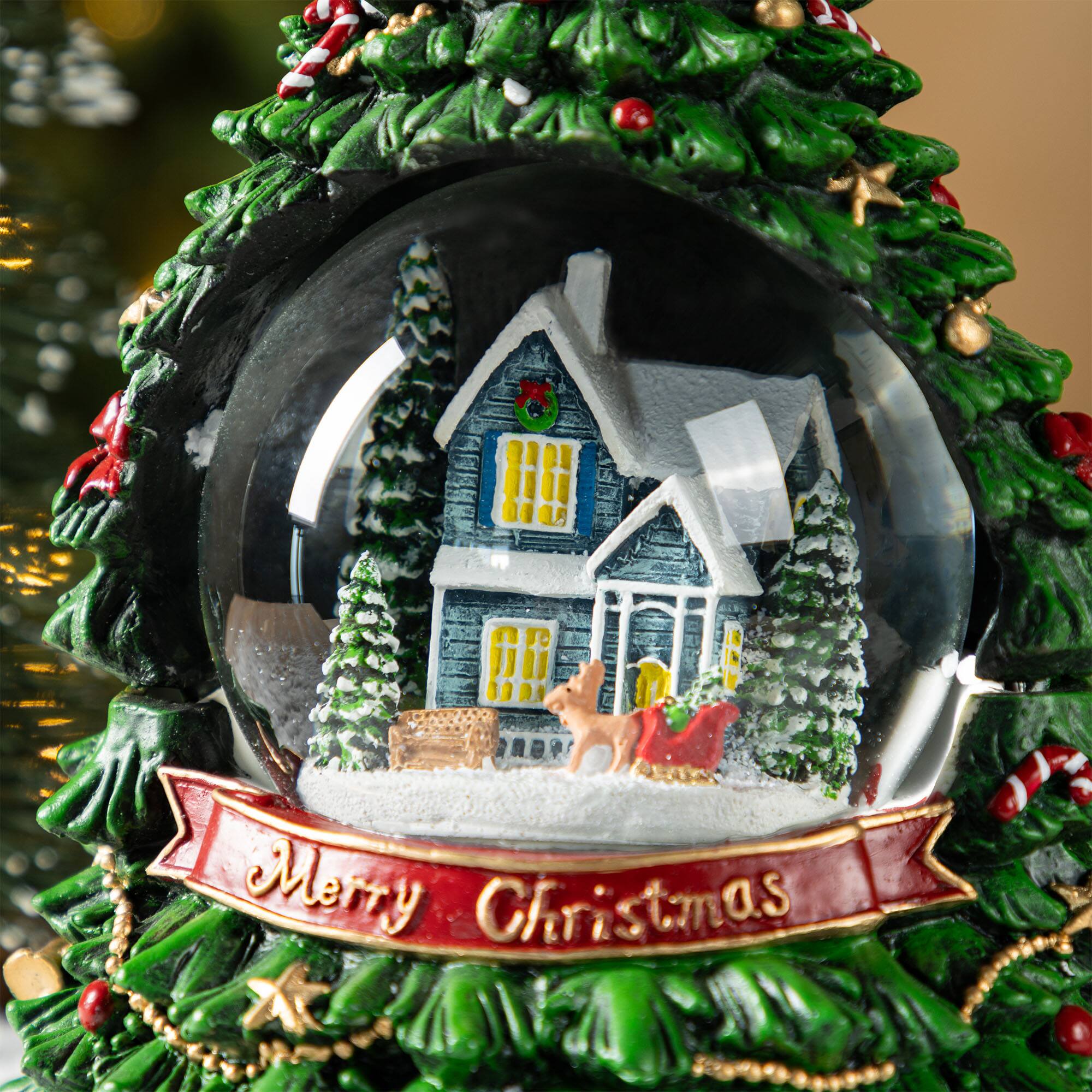 Glitzhome® 100mm Christmas Resin Lighted Musical Snowflakes Christmas Tree Waterglobe